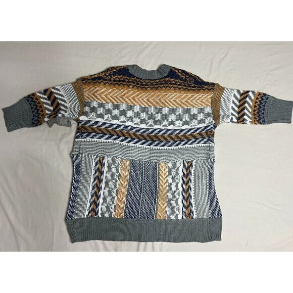 Women's Geometric Large Cardigan Sweater Open Front Knit Long Sleeve Multicolor - Picture 4 of 11